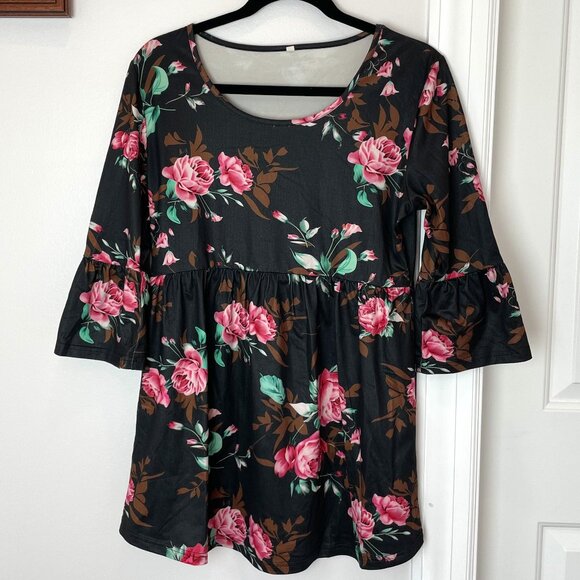 MATERNITY Black Floral Peplum Top - 3/4 sleeves - Picture 1 of 10